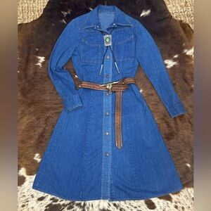 Vintage 70s Snap Up Western Cowgirl Dress A-line Sz S RARE
